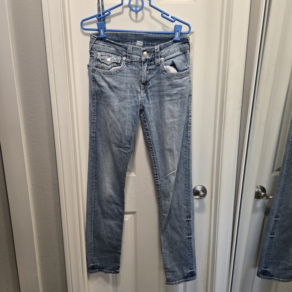 True Religion Slim FLAP ORANGE BIG T Rodeo Affair Jeans Size 30x32
